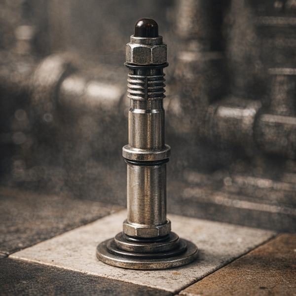 Šachový střelec z kovových součástek — industriální figurka Steel Gambit, tmavá sada