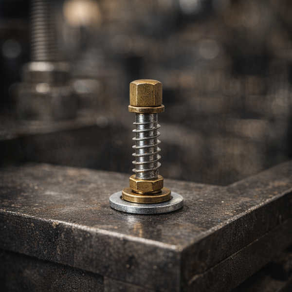 Šachový pěšec ze šroubů a matic — industriální figurka Steel Gambit, světlá sada